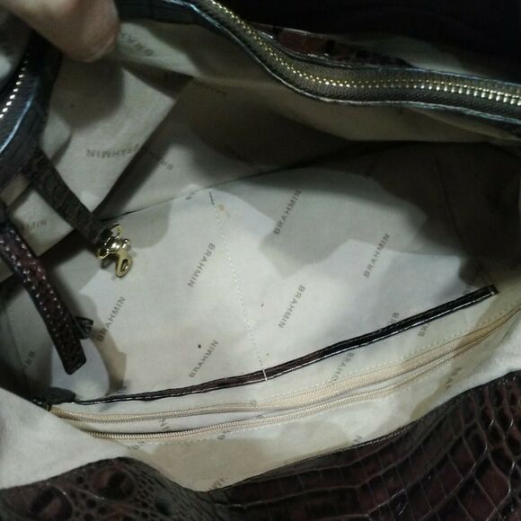 BRAHMIN Brown XL CROC Embossed Leather Shoulder Handbag Tote HOBO - Picture 8 of 12